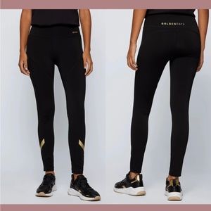 NWT‎ $158 HUGO BOSS [ Small ] Gold Effect Details Leggings in Black/Gold